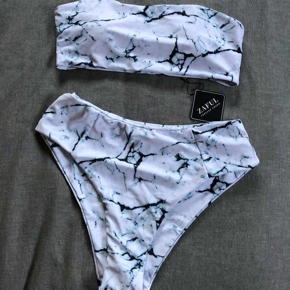 Zaful Marble High-Waisted Bikini